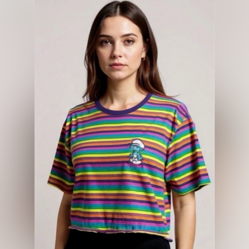 Smurfalicious striped cropped tee